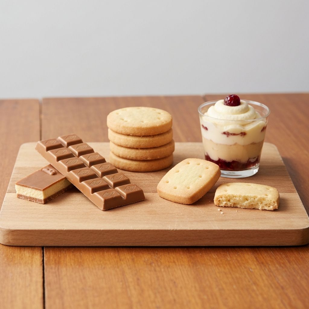 Variety of treats on wooden surface
